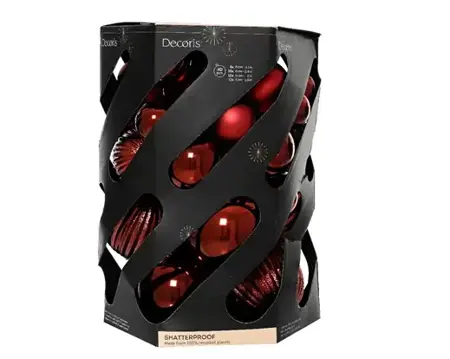 Decoris kerstbalmix plastic d20cm 40st ossenbloed