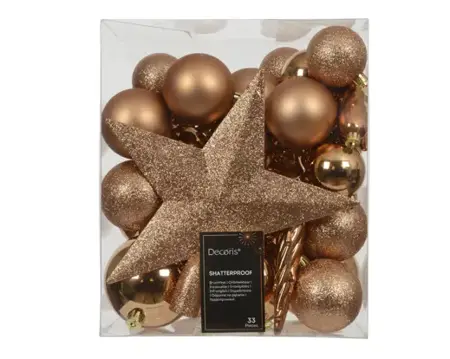 Decoris kerstbalmix plastic met piek | 33 stuks | brandy - afbeelding 1