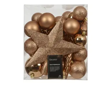 Decoris kerstbalmix plastic met piek | 33 stuks | brandy - afbeelding 1