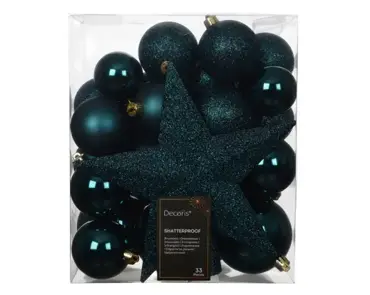 Decoris kerstbalmix plastic met piek | 33 stuks | emerald - afbeelding 1