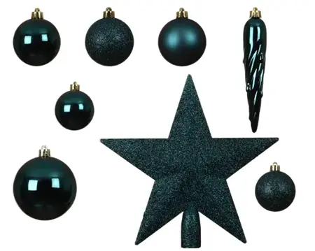 Decoris kerstbalmix plastic met piek | 33 stuks | emerald - afbeelding 2