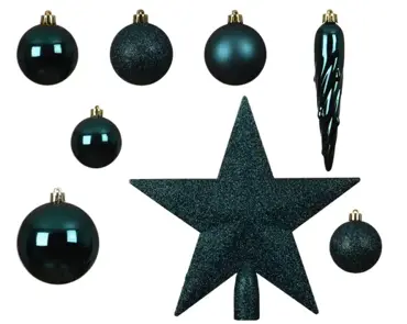 Decoris kerstbalmix plastic met piek | 33 stuks | emerald - afbeelding 2