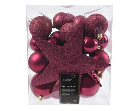 Decoris kerstbalmix plastic met piek | 33 stuks | granaatappel - afbeelding 1