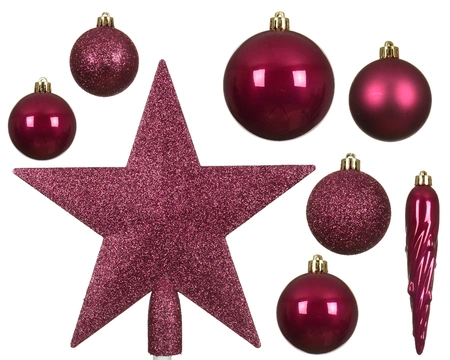 Decoris kerstbalmix plastic met piek | 33 stuks | granaatappel - afbeelding 2