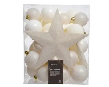 Decoris kerstbalmix plastic met piek | 33 stuks | wolwit - afbeelding 1