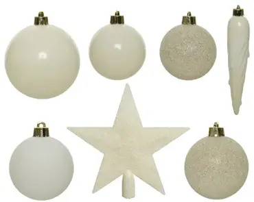 Decoris kerstbalmix plastic met piek | 33 stuks | wolwit - afbeelding 2