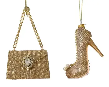 Decoris kersthanger glas handtas goud - assortiment