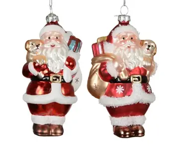 Decoris kersthanger glas kerstman met hondje - assortiment