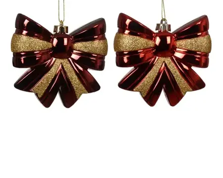 Decoris kersthanger plastic strik rood/goud - assortiment