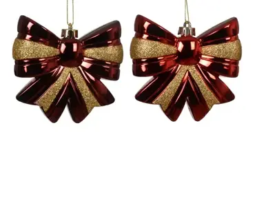 Decoris kersthanger plastic strik rood/goud - assortiment