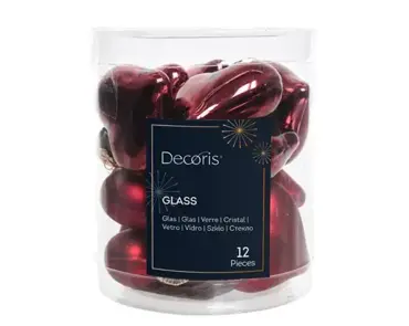 Decoris kersthangers glas hart 12st ossenbloed - afbeelding 1