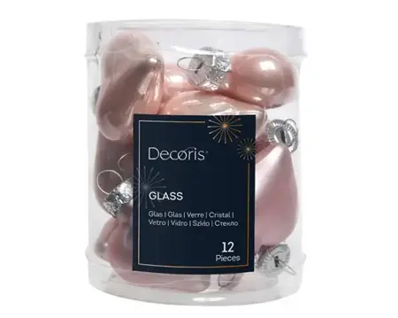Decoris kersthangers glas hart 12st poederroze - afbeelding 1