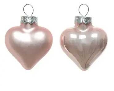 Decoris kersthangers glas hart 12st poederroze - afbeelding 2