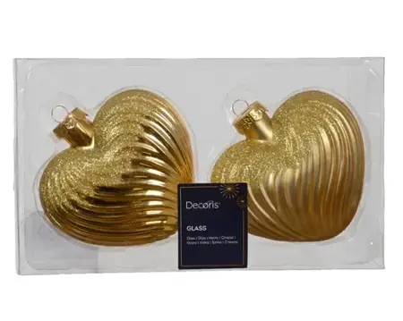Decoris kersthangers glas hart | 2 stuks | goud