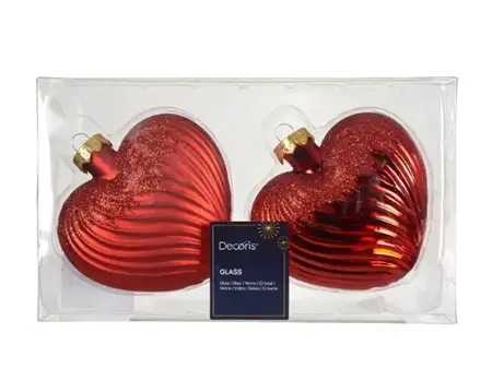Decoris kersthangers glas hart 2st kerstrood