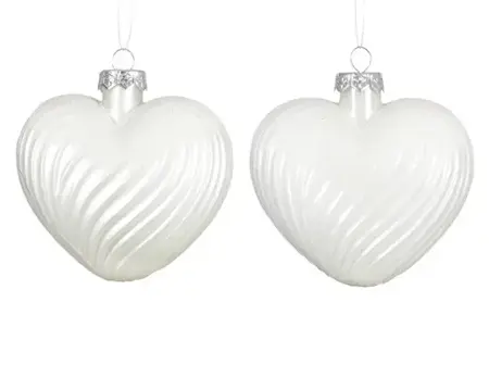 Decoris kersthangers glas hart 2st winterwit - afbeelding 2