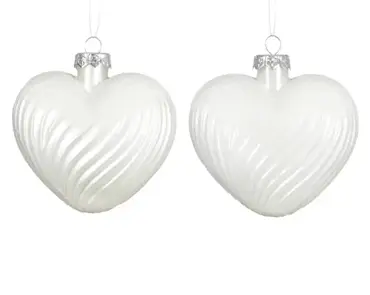 Decoris kersthangers glas hart 2st winterwit - afbeelding 2