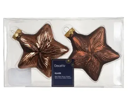 Decoris kersthangers glas ster 2st espresso - afbeelding 1
