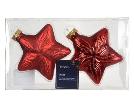 Decoris kersthangers glas ster 2st kerstrood - afbeelding 1