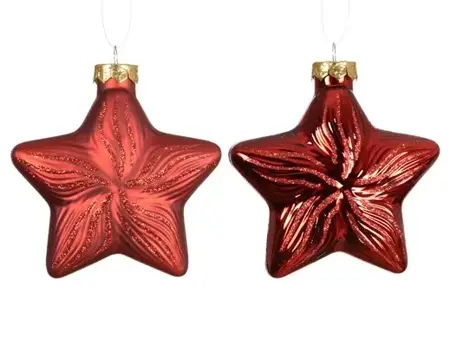 Decoris kersthangers glas ster 2st kerstrood - afbeelding 2