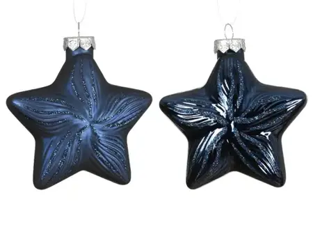 Decoris kersthangers glas ster 2st nachtblauw - afbeelding 2