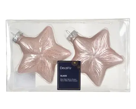Decoris kersthangers glas ster 2st poederroze - afbeelding 1