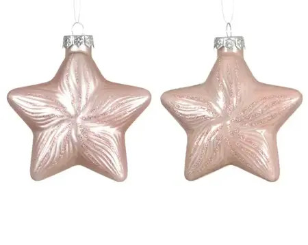 Decoris kersthangers glas ster 2st poederroze - afbeelding 2