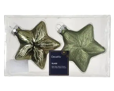 Decoris kersthangers glas ster 2st rosemarijn - afbeelding 1