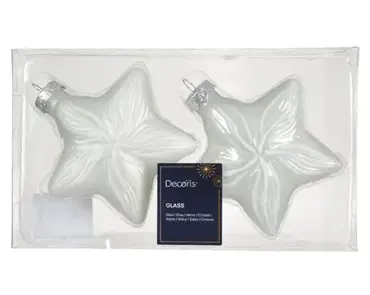 Decoris kersthangers glas ster 2st winterwit - afbeelding 1