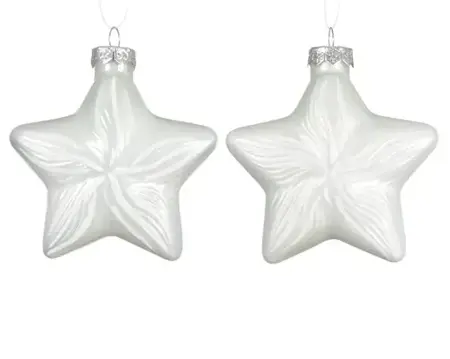 Decoris kersthangers glas ster 2st winterwit - afbeelding 2