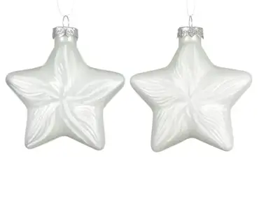 Decoris kersthangers glas ster 2st winterwit - afbeelding 2