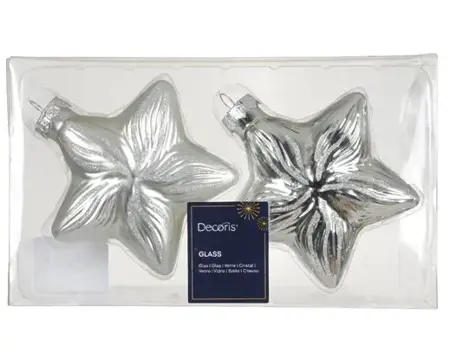 Decoris kersthangers glas ster 2st zilver - afbeelding 1