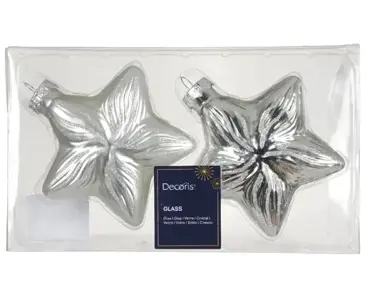 Decoris kersthangers glas ster 2st zilver - afbeelding 1