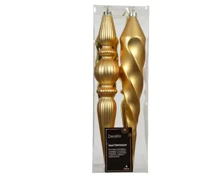 Decoris kersthangers plastic | 4 stuks | goud - afbeelding 1