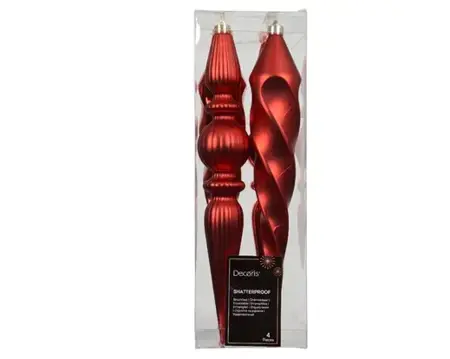 Decoris kersthangers plastic | 4 stuks | rood - afbeelding 1