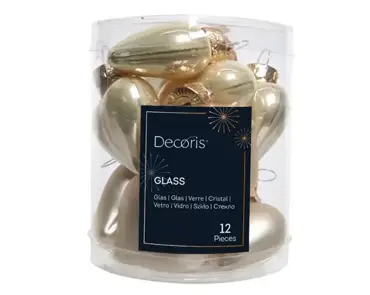 Decoris kersthangers set glas hart | 12 stuks | parel - afbeelding 1