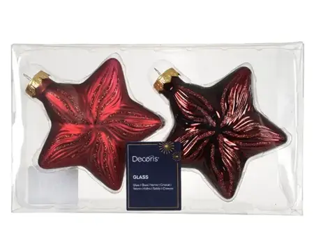 Decoris kersthangers set glas ster | 2 stuks | ossenbloed - afbeelding 1