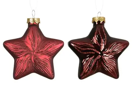 Decoris kersthangers set glas ster | 2 stuks | ossenbloed - afbeelding 2