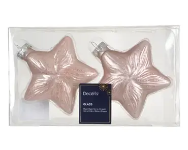 Decoris kersthangers set glas ster | 2 stuks | poederroze - afbeelding 1