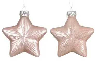 Decoris kersthangers set glas ster | 2 stuks | poederroze - afbeelding 2