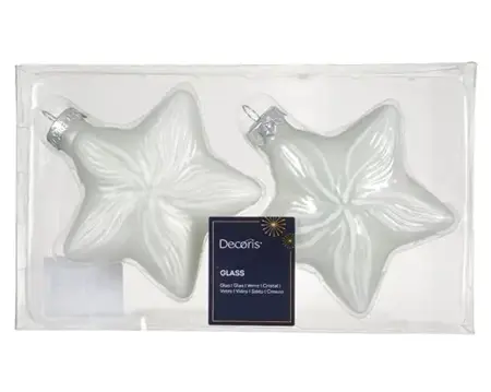 Decoris kersthangers set glas ster | 2 stuks | winterwit - afbeelding 1