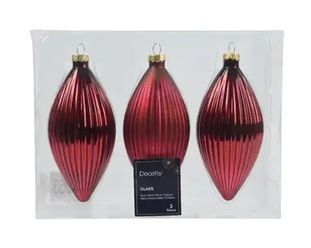 Decoris kerstornament glas olijf 3st ossenbloed 13cm - afbeelding 1