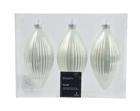 Decoris kerstornament glas olijf 3st winterwit 13cm - afbeelding 1
