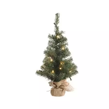 Everlands Miniboom jute prelit - groen/warm wit