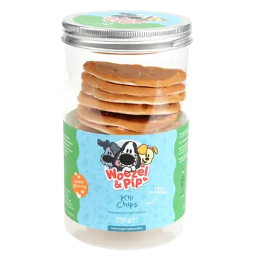 Hondensnack buffelhuid chips+kip pot 250g