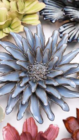 Keramiek Wandbloem Blue Grey Gerbera Daisy - afbeelding 3