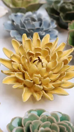 Keramiek Wandbloem Buttercup Yellow Chrysanthemum - afbeelding 3