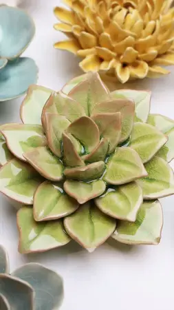 Keramiek Wandbloem Groene Fairy Echeveria - afbeelding 3