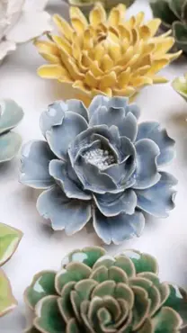 Keramiek Wandbloem Pastel Blauwe Roos - afbeelding 3