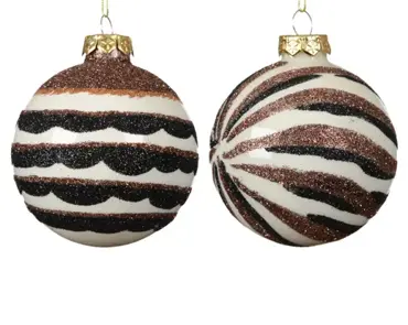 Kerstbal glas 8cm wit/bruin/zwart - assortiment